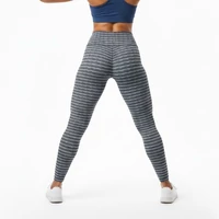 Szürke kék csíkos leggings magas derékkal L-XL