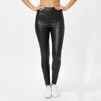 Fekete bőrhatású hosszú leggings gumis derékkal L-XL