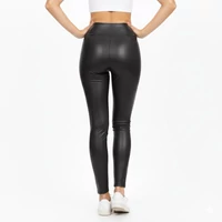 Fekete bőrhatású hosszú leggings gumis derékkal L-XL