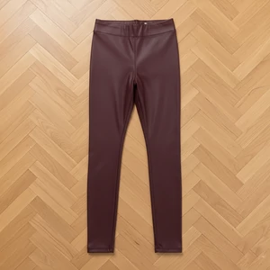 Bordó bőrhatású hosszú leggings magasított derékkal