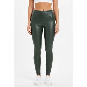 Zöld bőrhatású leggings magasított derékkal