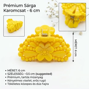 Sárga 6 cm-es hajcsat masni mintával kézműves hatással