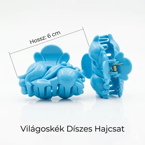 Kék 6 cm-es hajcsat tulipán mintával kézműves hatással