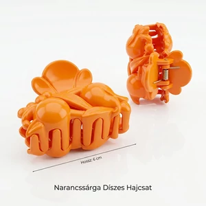 Narancssárga 6 cm-es hajcsat tulipán mintával kézműves hatással