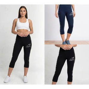 Fekete elasztikus alakformáló leggings szíves mintával