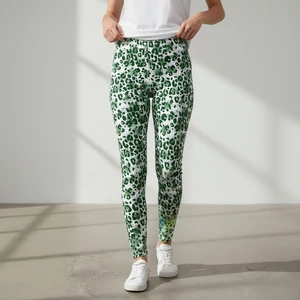 Fehér zöld párduc mintás alakformáló női leggings