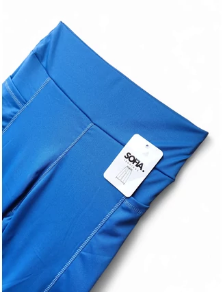 Kék capri leggings elöl zsebekkel és magasított derékkal.