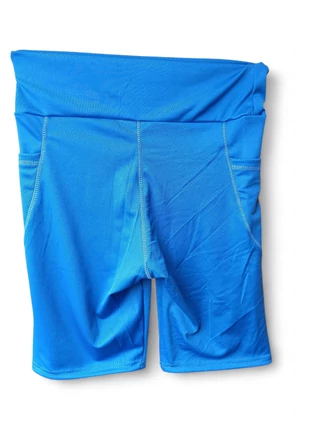 Női kék capri leggings rugalmas gumis derékkal.