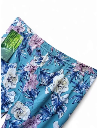 Virágmintás zöld női capri leggings gumis derékkal