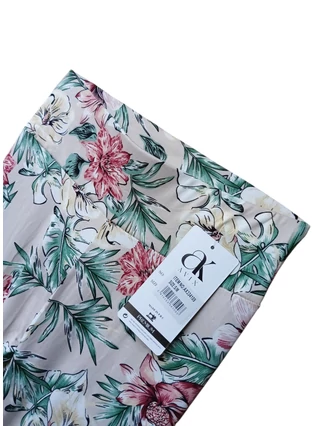 Virágmintás női capri leggings magas derékkal