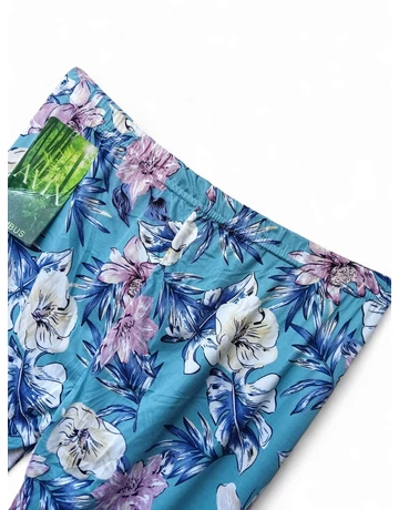 Virágmintás capri halász leggings zöld alapon, gumis derékkal 6XL-7XL