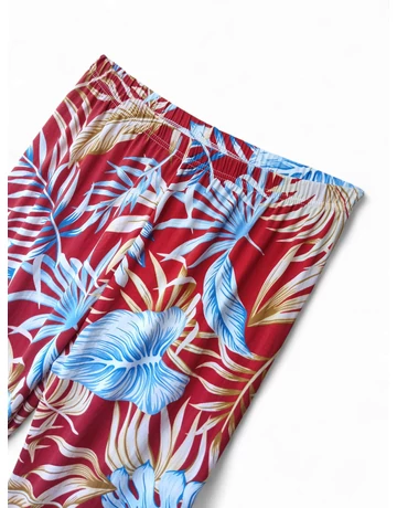 Rozsdabarna női virágmintás capri leggings gumis derékkal 5XL-6XL