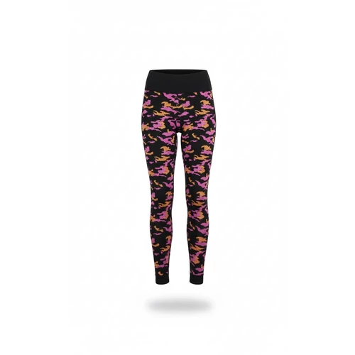 Terepmintás Fekete-Lila-Barna Elasztikus Leggings XL-XL