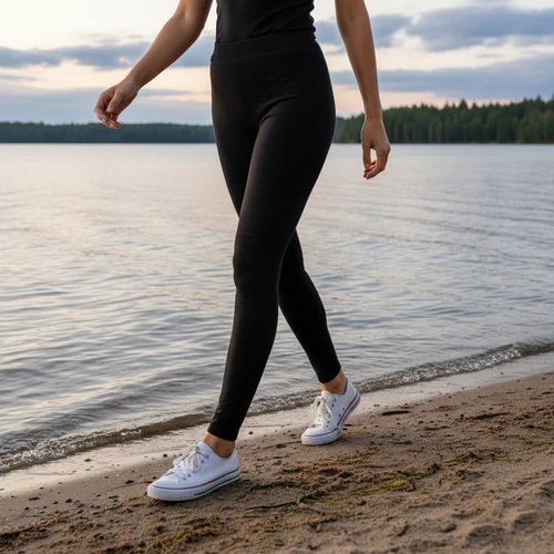 Női fekete elasztikus hosszú leggings M-L