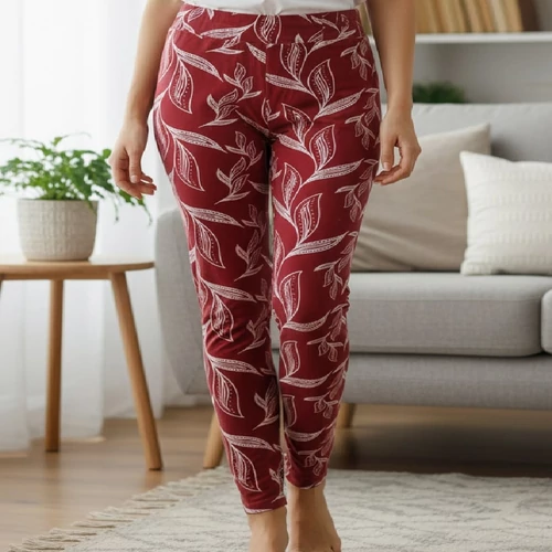 Női halvány piros plüss magas derekú leggings M-L