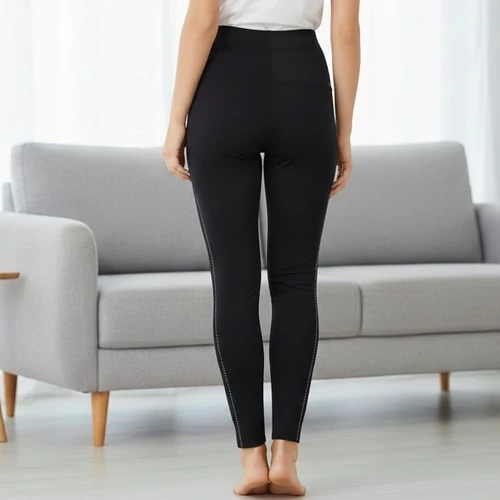 Fekete hosszú leggings strasszköves oldallal M-XXL