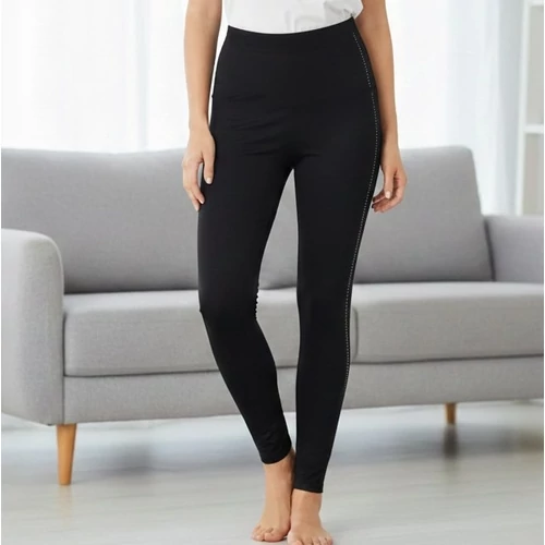 Fekete hosszú leggings strasszköves oldallal M-XXL
