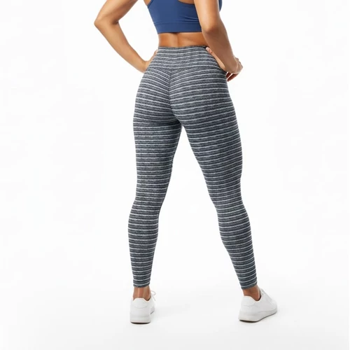 Szürke kék csíkos leggings magas derékkal L-XL