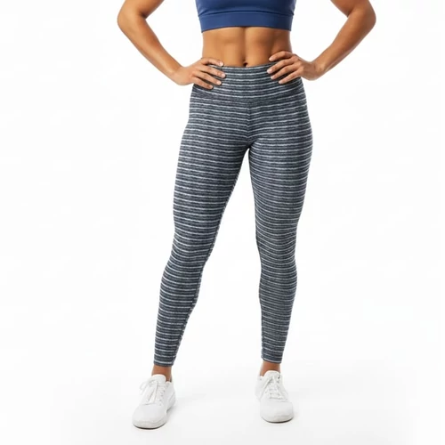 Szürke kék csíkos leggings magas derékkal L-XL