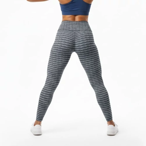 Szürke kék csíkos leggings magas derékkal L-XL