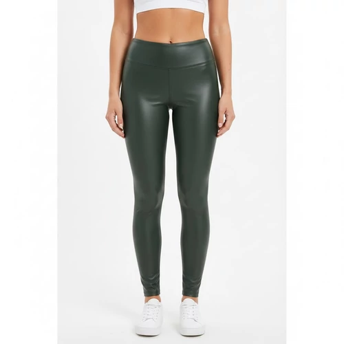 Zöld bőrhatású leggings magasított derékkal S-M