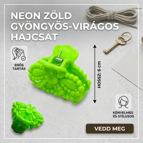 Zöld 6 cm-es hajcsat masni mintával kézműves hatással