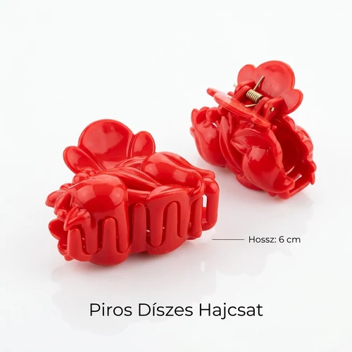 Piros 6 cm-es hajcsat tulipán mintával kézműves hatással