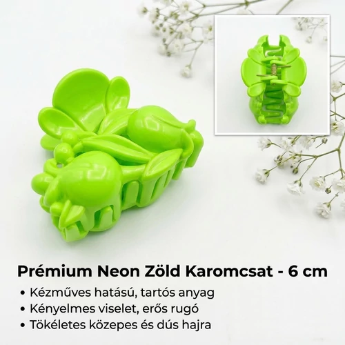 Zöld 6 cm-es hajcsat tulipán mintával kézműves hatással