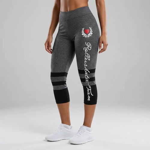 Fekete elasztikus alakformáló leggings szíves mintával