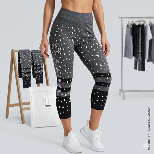Fekete elasztikus alakformáló leggings szíves mintával