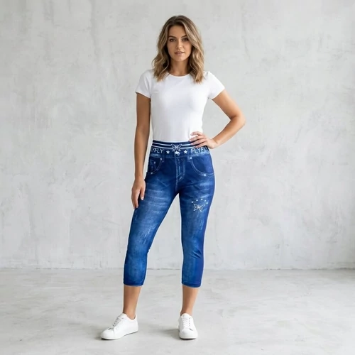 rugalmas testhez simuló farmer mintás leggings