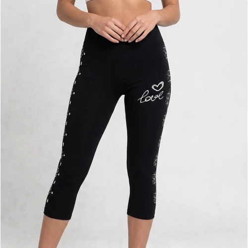 Fekete elasztikus alakformáló leggings szíves mintával