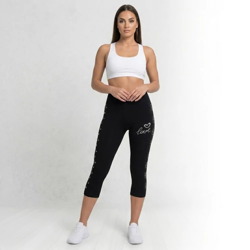 Capri leggings szívecskés love mintával alakformáló-Fekete-S-M