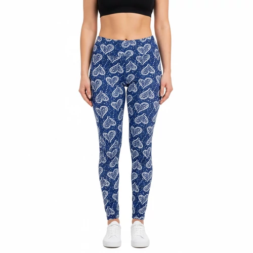 Plüss leggings kék szívecskés mintával magas gumis derék