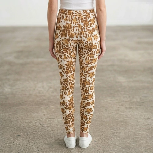 Elasztikus alakformáló hosszú leggings fehér alap barna párduc minta M-L