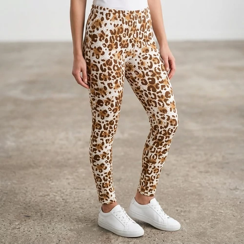 Elasztikus alakformáló hosszú leggings fehér alap barna párduc minta M-L
