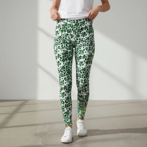 Fehér zöld párduc mintás alakformáló női leggings