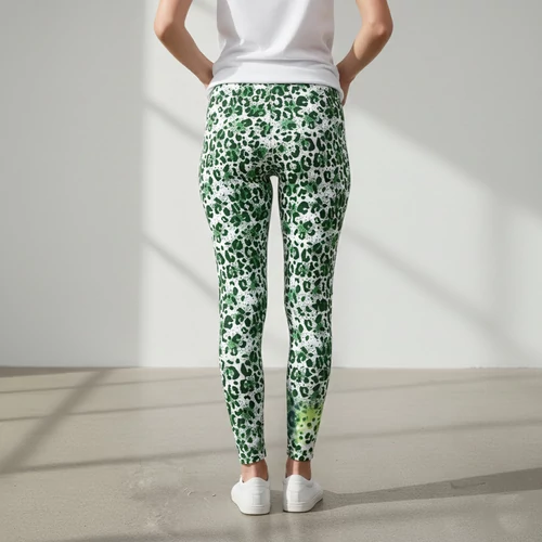 Fehér alapon zöld leopárd mintás női leggings