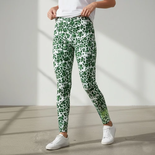 Zöld párduc mintás testhez simuló elasztikus leggings
