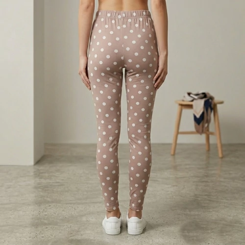 Barna elasztikus anyagú pöttyös leggings L-XL