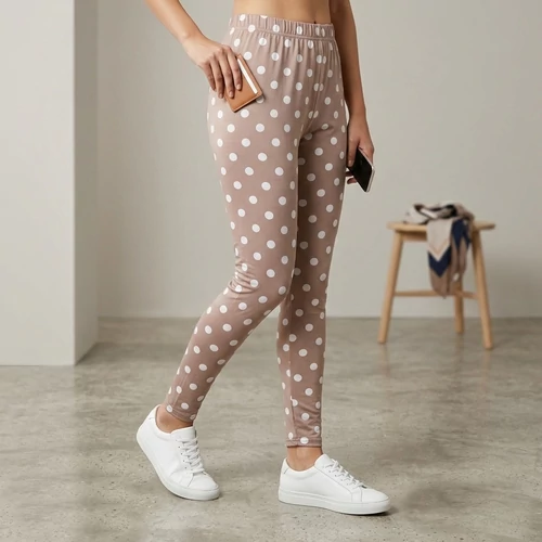 Barna elasztikus anyagú pöttyös leggings L-XL