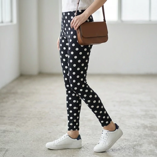 Fekete elasztikus anyagú pöttyös leggings S-L