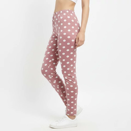 Rózsaszín pöttyös leggings elasztikus anyag XL-XXXL
