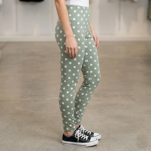 Zöld elasztikus anyagú pöttyös leggings S-L