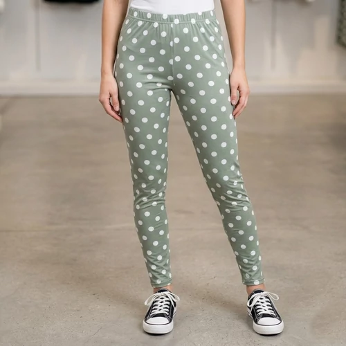 Zöld elasztikus anyagú pöttyös leggings S-L