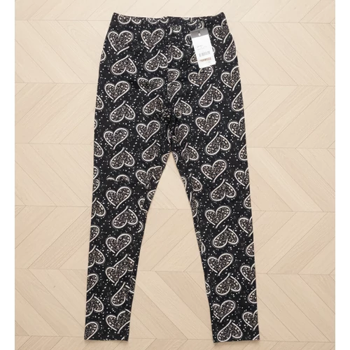 Plüss magas derekú fekete szívecskés leggings